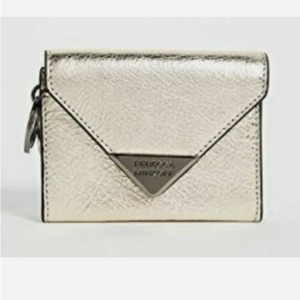 Rebecca Minkoff Molly Metro Envelope Style Light Gold Wallet Trifold Logo New